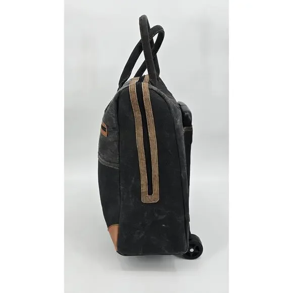 Mona B Revive Roller Bag – Black Canvas & Vegan Leather Trim Luggage & Travel Bags